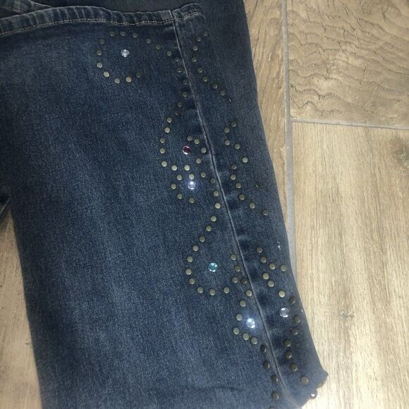Vtg Y2K Heart Moon Stars Flared Boot Cut Jeans 6 Low Rise Bejeweled Boho Chic - Picture 10 of 12
